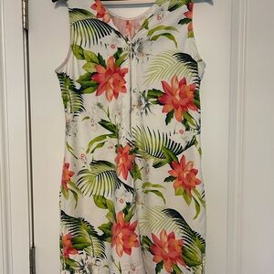 Tommy Bahama large dress with coral orange flowers with green palms